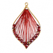 Gehaakte hangers met macram&eacute; draad en facetkraaltjes druppel Gold-metallic red