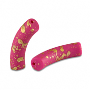 Kralen van acryl tube matt Fuchsia pink-gold