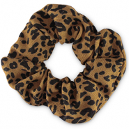 Scrunchie haarelastiek leopard print Tan brown-black