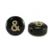 Glas kralen rondellen "&" Black-gold