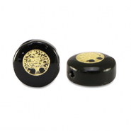 Glas kralen rondellen tree of life Black-gold