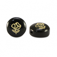 Glas kralen rondellen rose Black-gold