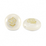 Glas kralen rondellen shell look rose White-gold