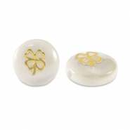 Glas kralen rondellen shell look clover White-gold