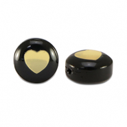 Glas kralen rondellen heart Black-gold