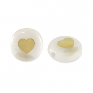 Glas kralen rondellen shell look heart White-gold
