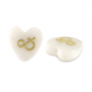 Glas kralen heart shell look "&" White-gold
