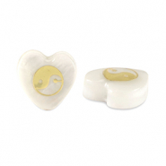 Glas kralen heart shell look Yin & Yang White-gold
