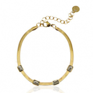 Snake armbanden van Stainless steel Roestvrij staal (RVS) crystal Gold-black