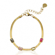 Snake armbanden van Stainless steel Roestvrij staal (RVS) crystal Gold-multicolour