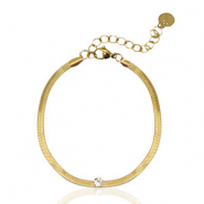 Snake armbanden van Stainless steel Roestvrij staal (RVS) crystal Gold-crystal