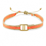 Hippe armbanden lint met roestvrij staal tussenstuk Orange-gold