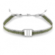 Hippe armbanden lint met roestvrij staal tussenstuk Green-silver