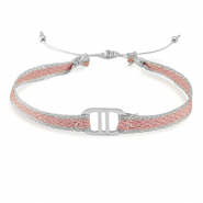 Hippe armbanden lint met roestvrij staal tussenstuk Light pink-silver