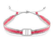 Hippe armbanden lint met roestvrij staal tussenstuk Dark pink-silver