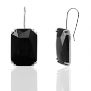 Crystal Glass oorbellen / oorstekers rectangle Black-silver
