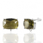 Crystal Glass oorbellen / oorstekers met oogje rectangle Brown-silver