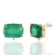Crystal Glass oorbellen / oorstekers met oogje rectangle Green-gold