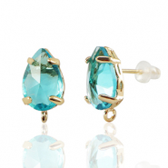 Crystal Glass oorbellen / oorstekers met oogje drop Blue-gold
