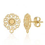 Benodigdheden van Stainless steel Roestvrij staal (RVS) oorbellen / oorsteker 14mm flower met oogje Gold