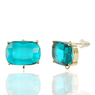 Crystal Glass oorbellen / oorstekers met oogje rectangle Blue-gold