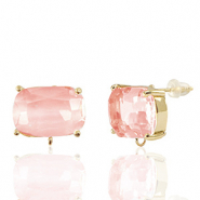 Crystal Glass oorbellen / oorstekers met oogje rectangle Peach-gold