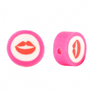 Polymeer kraal kiss 10mm Fuchsia pink-white red