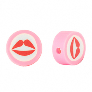 Polymeer kraal kiss 10mm Pink-white red