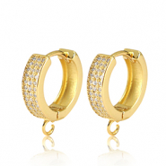 TQ metaal brass oorbellen creolen met oogje zirkonia Gold