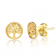 TQ metaal brass oorbellen / oorstekers tree of life Gold