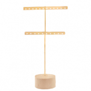 Sieraden display voor T-vorm voor oorbellen met houten voet Natural-gold