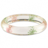 Hippe armbanden met gedroogde bloemetjes Light pink green-gold