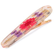 Haaraccessoires haarclips met gedroogde bloemetjes Red purple-gold