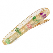 Haaraccessoires haarclips met gedroogde bloemetjes Purple pink green-gold