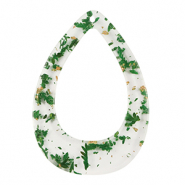 Hangers van resin met gedroogde bloemetjes drop Green-gold
