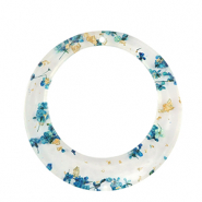Hangers van resin met gedroogde bloemetjes 39mm Blue-gold