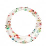 Hangers van resin met gedroogde bloemetjes 39mm Gold-multicolour