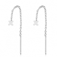 Oorbellen van Stainless steel Roestvrij staal (RVS) flower Silver