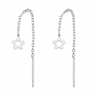 Oorbellen van Stainless steel Roestvrij staal (RVS) flower Silver