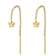 Oorbellen van Stainless steel Roestvrij staal (RVS) butterfly Gold