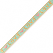 Tekstlint "love" Blue-coral pink