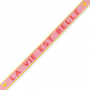 Tekstlint "la vie est belle" Light pink-amarena red