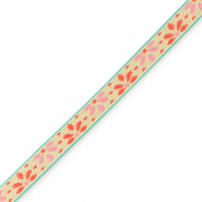 Tekstlint flowers Light green-paisley purple