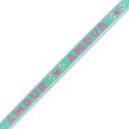 Tekstlint "amour" Dark turquoise-fuchsia