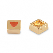 Tile bead square Gold-coral red
