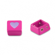 Tile bead square Magenta pink-paisley purple