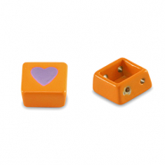 Tile bead square Orange-paisley purple