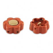 Tile bead flower Coral red-gold