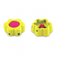 Tile bead flower Yellow-magenta pink