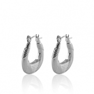 Oorbellen van Stainless steel Roestvrij staal (RVS) creolen oval Silver